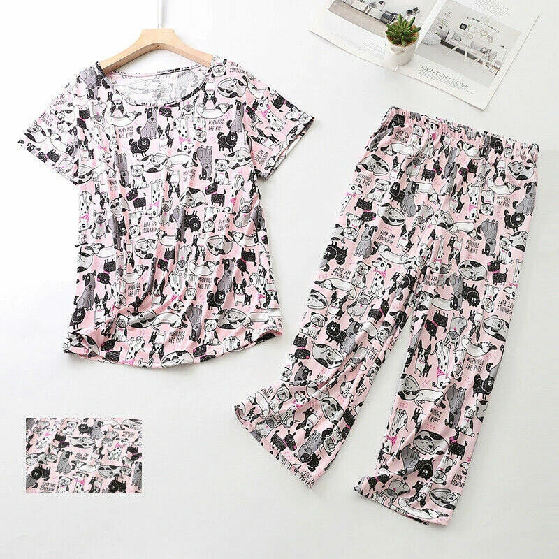 Womens Capri Set Sleepwear Pajamas Woman Sleep Nightshirt Home wear Nightwear Pj