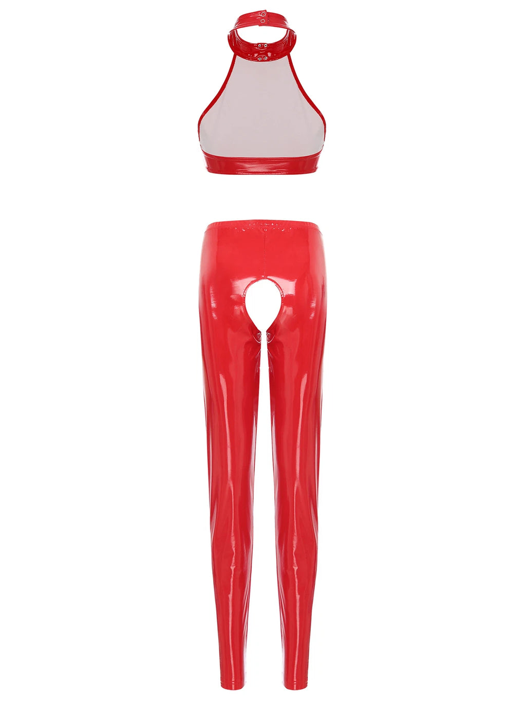Womens Lingerie Set Crotchless Clubwear Patent Leather Catsuit Wirefree Costume