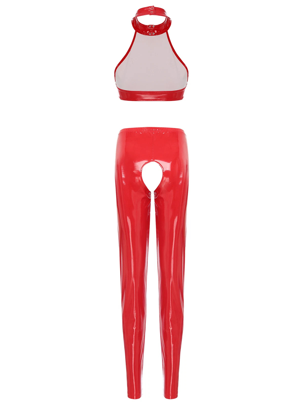 Womens Lingerie Set Crotchless Clubwear Patent Leather Catsuit Wirefree Costume