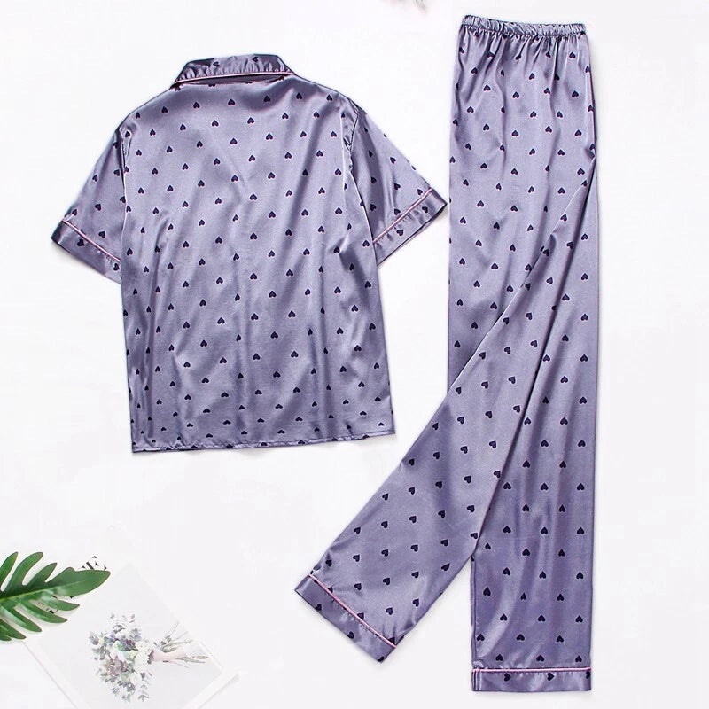 Womens Ladies Satin Nightwear Pyjamas 2Pcs Set Silk PJS Long Sleeve Sleepwear