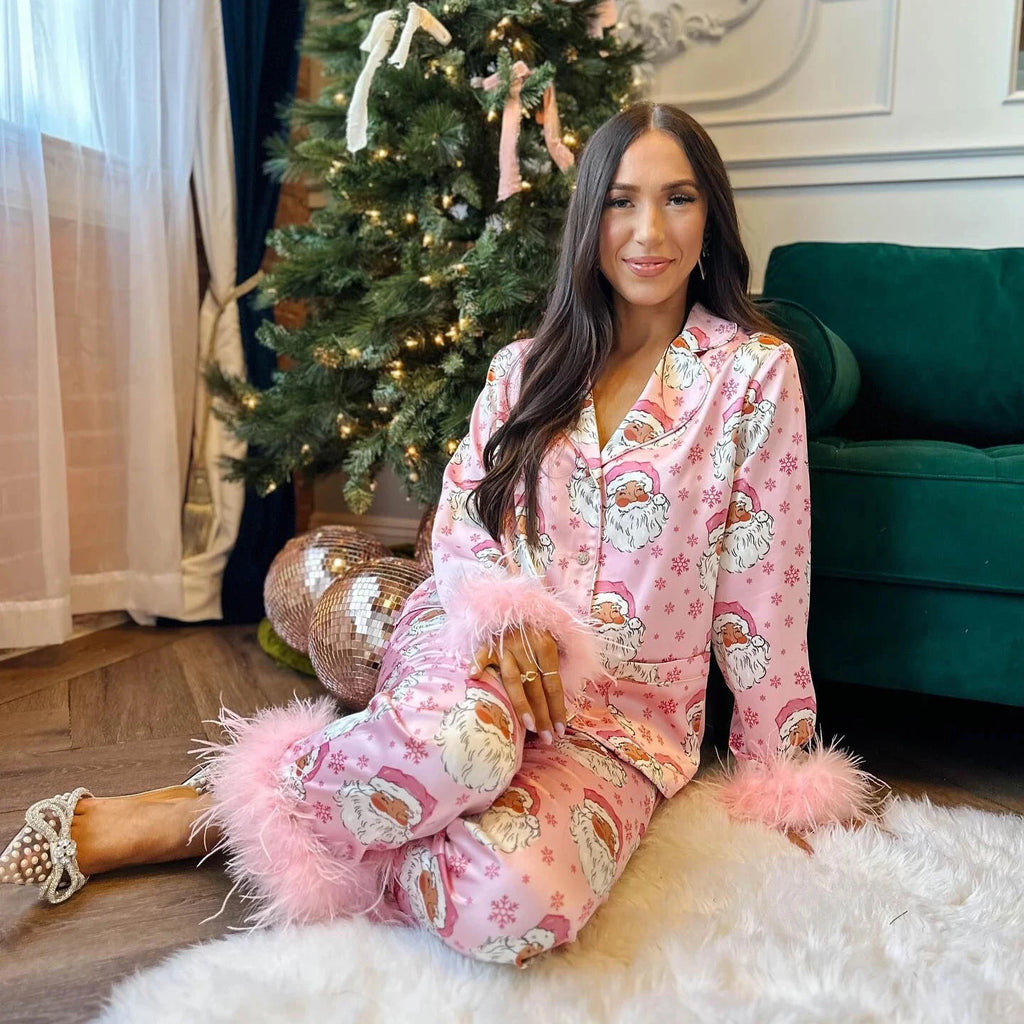Women New Year Pajamas Set Christmas Shirt Pants Sleepwear Santa Claus Pyjamas