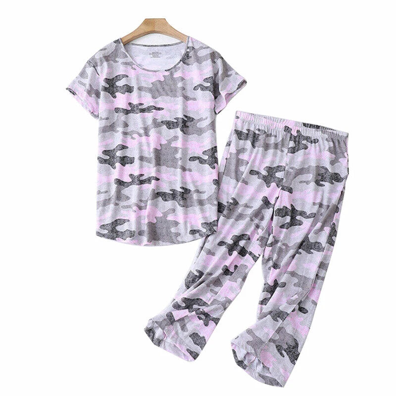 Womens Capri Set Sleepwear Pajamas Woman Sleep Nightshirt Home wear Nightwear Pj