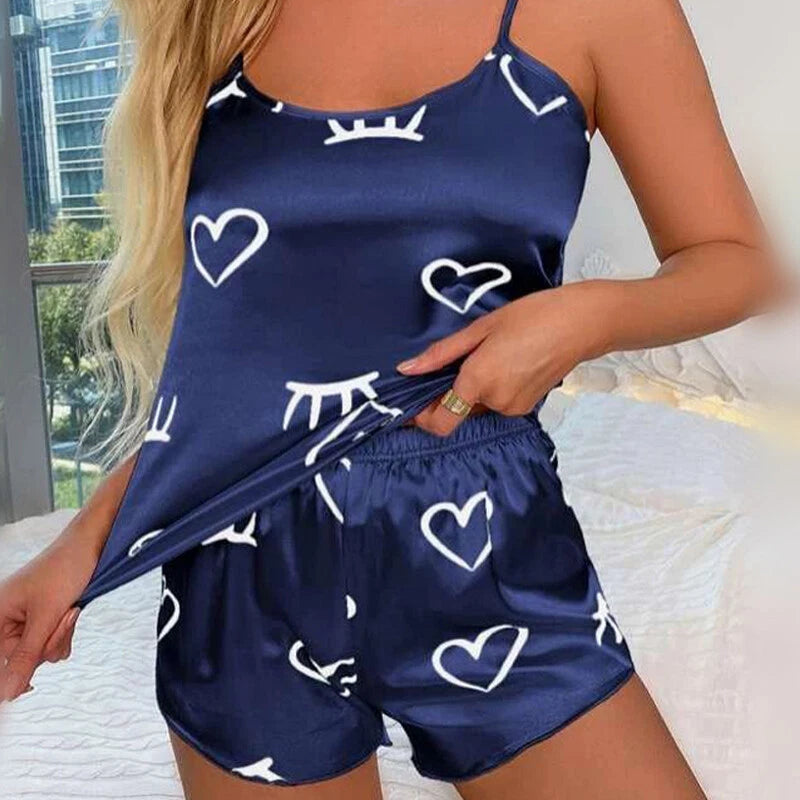 Ladies Women Satin Silk Pyjamas Set Lace Cami Vest Shorts Lingerie Sleepwear Pjs