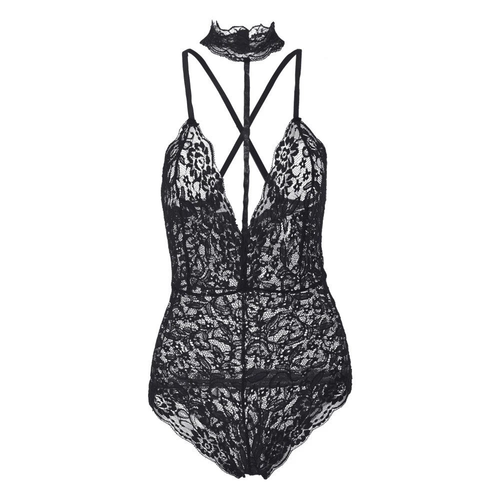 Bodysuit Sheer Mesh Bodysuit Women Pajamas Sexy Erotic Lingerie Backless Lace