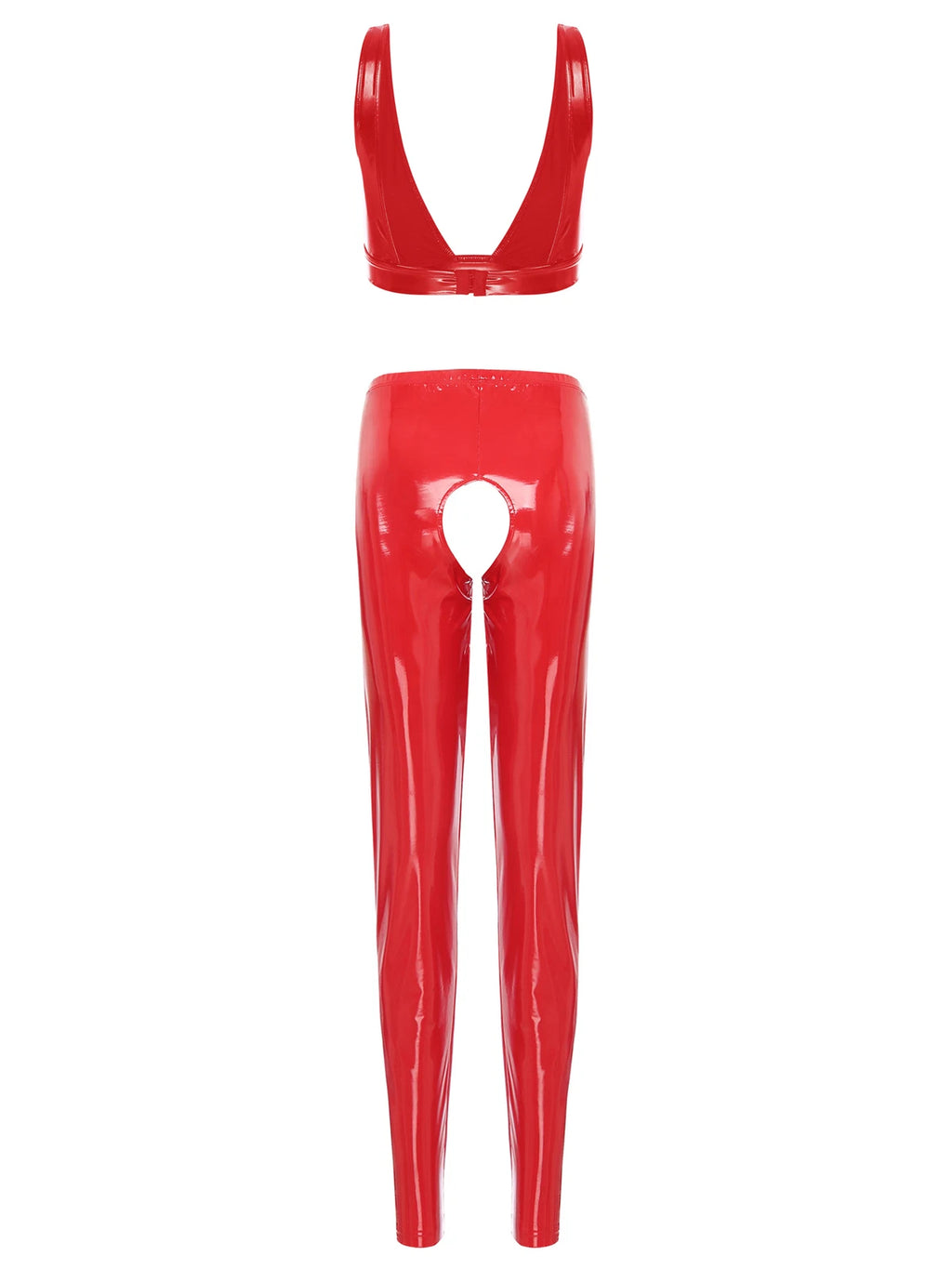 Womens Lingerie Set Crotchless Clubwear Patent Leather Catsuit Wirefree Costume