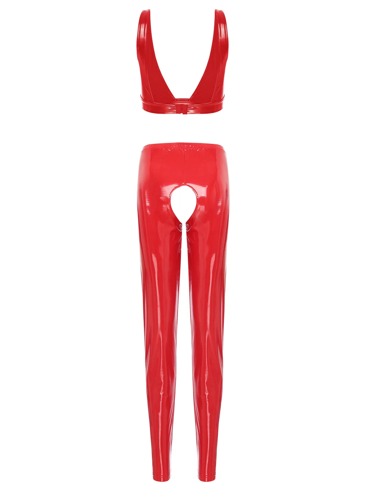 Womens Lingerie Set Crotchless Clubwear Patent Leather Catsuit Wirefree Costume