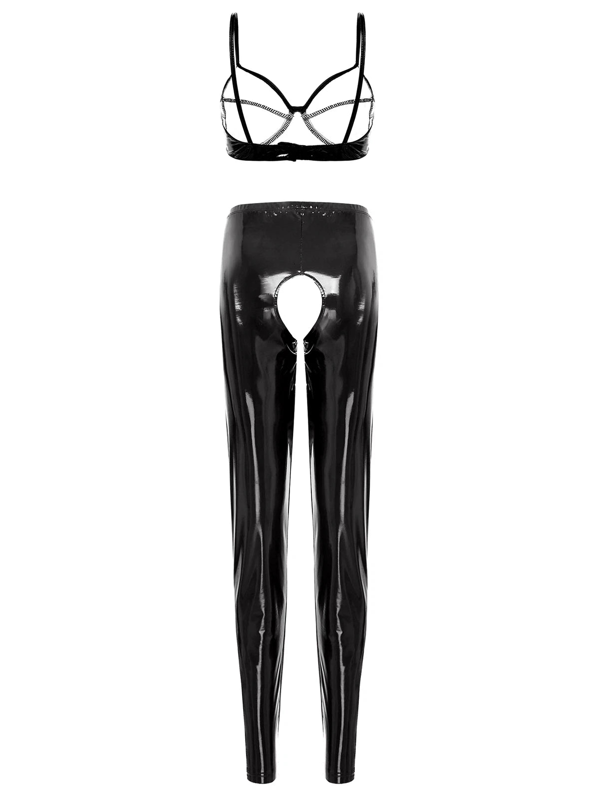 Womens Lingerie Set Crotchless Clubwear Patent Leather Catsuit Wirefree Costume