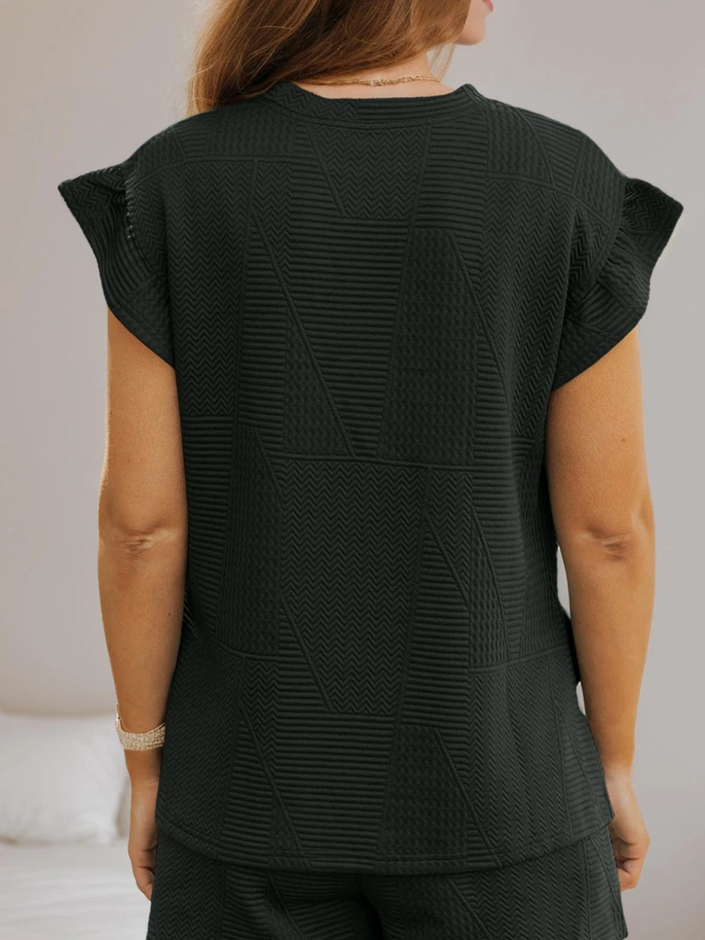Women Ruffle Sleeve Top and Loose Cropped Pants Set