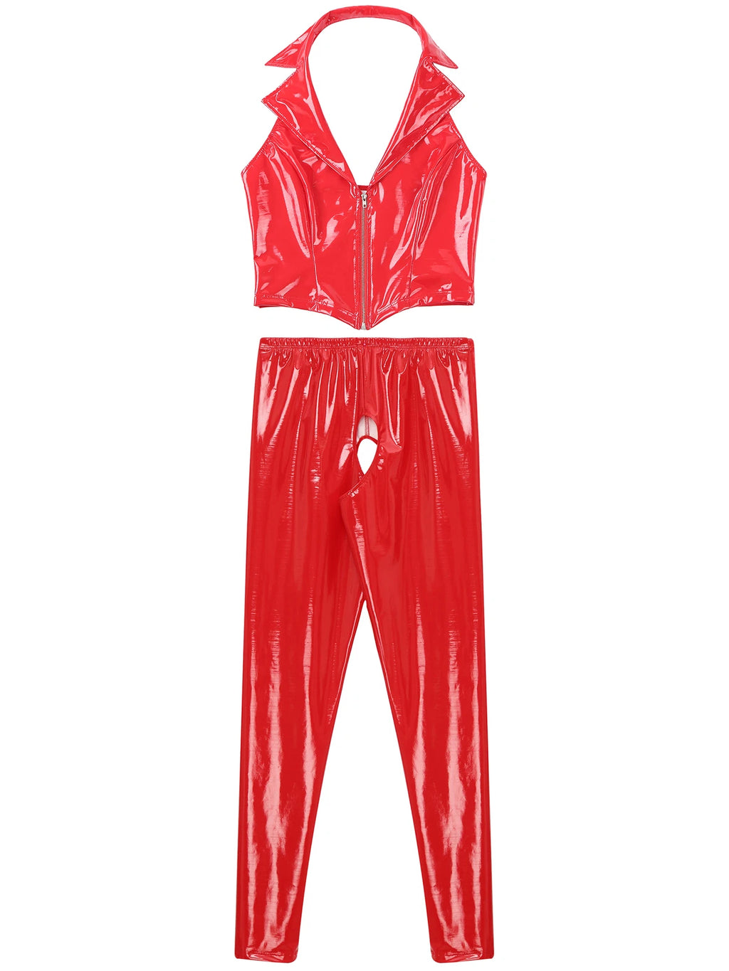 Womens Lingerie Set Crotchless Clubwear Patent Leather Catsuit Wirefree Costume
