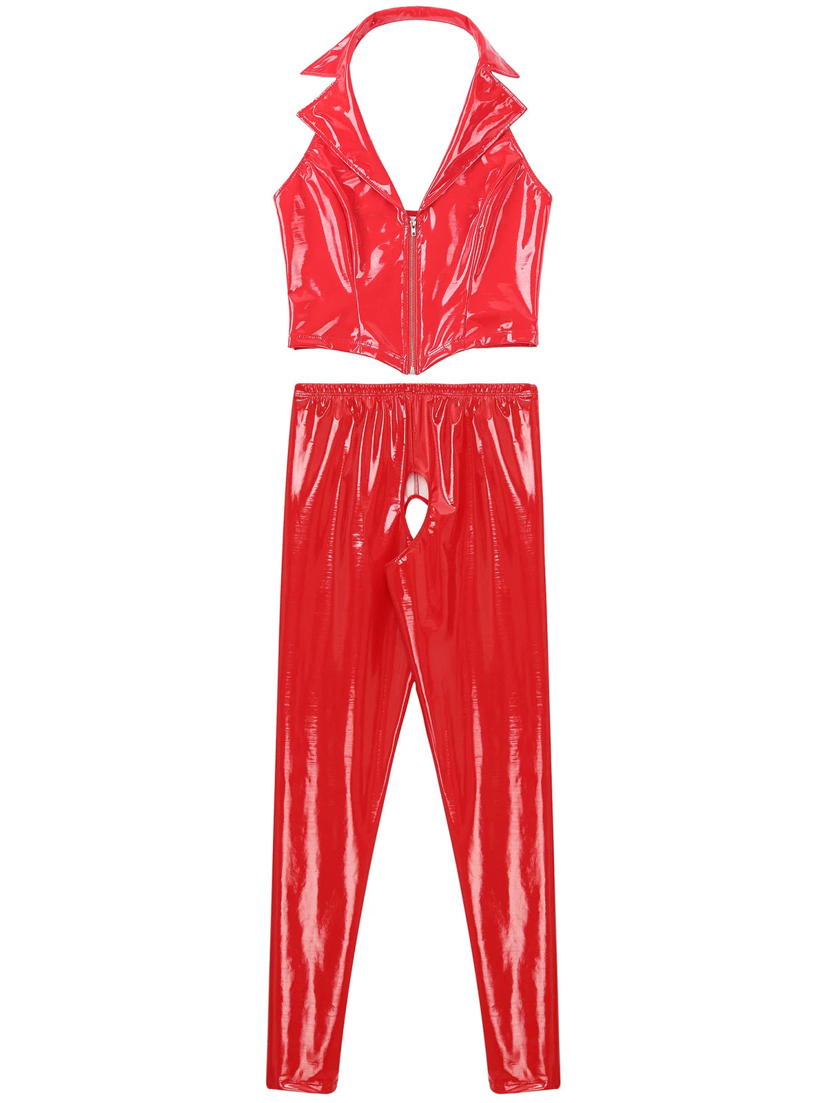 Womens Lingerie Set Crotchless Clubwear Patent Leather Catsuit Wirefree Costume