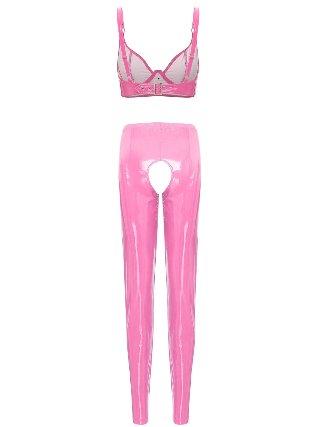 Womens Lingerie Set Crotchless Clubwear Patent Leather Catsuit Wirefree Costume