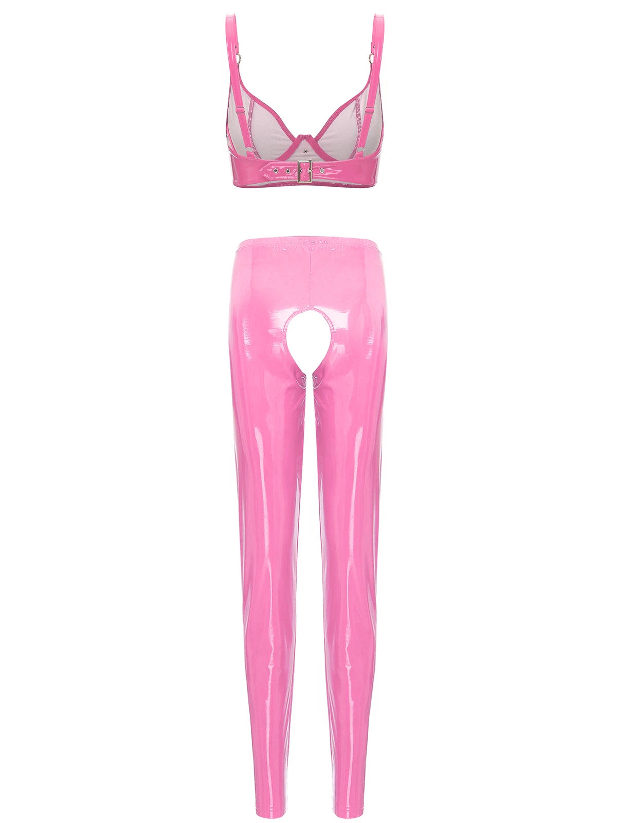 Womens Lingerie Set Crotchless Clubwear Patent Leather Catsuit Wirefree Costume
