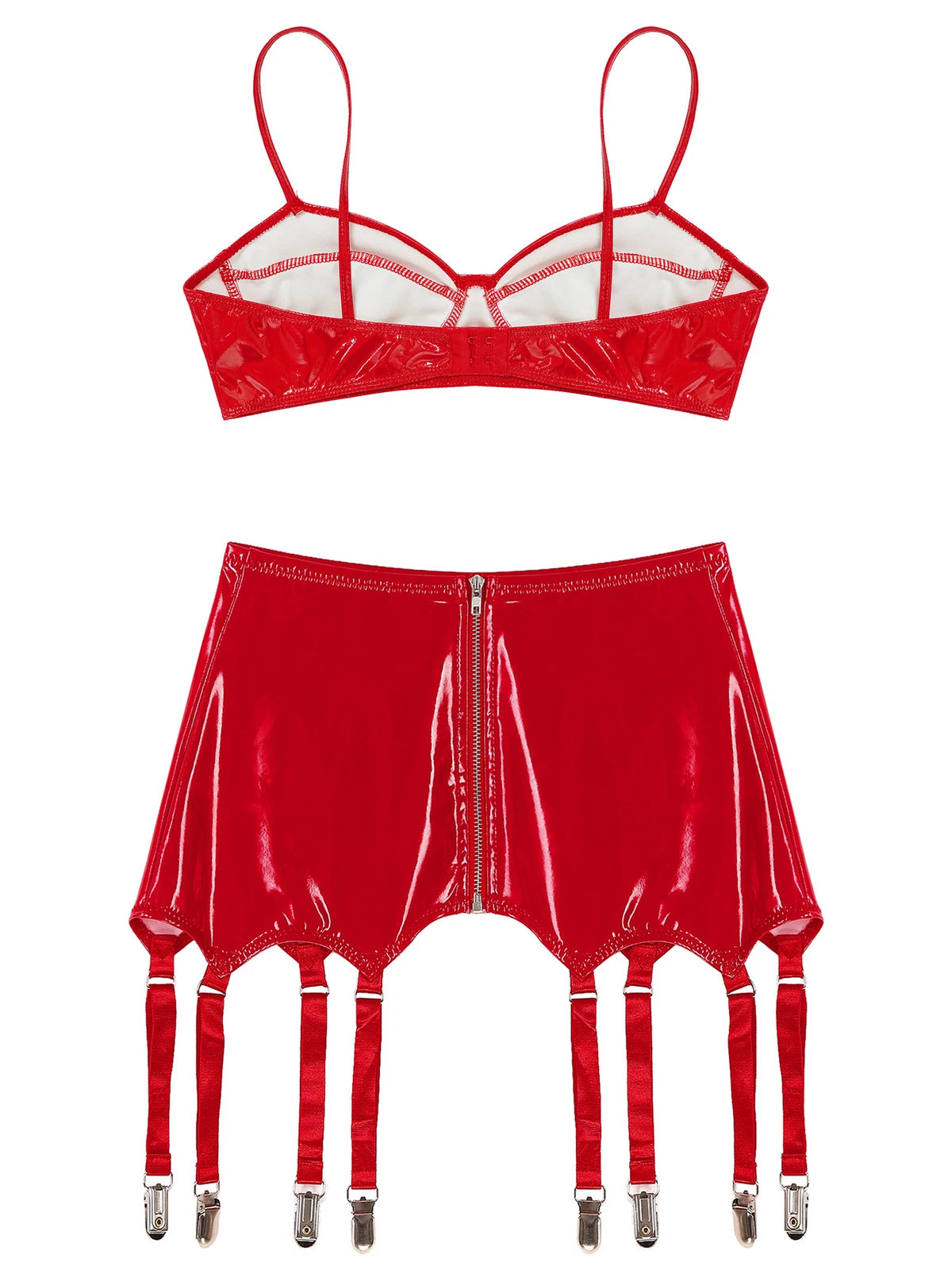 Womens Lingerie Set Metallic Crop Top Wirefree Miniskirt Unlined Nightwear Sexy