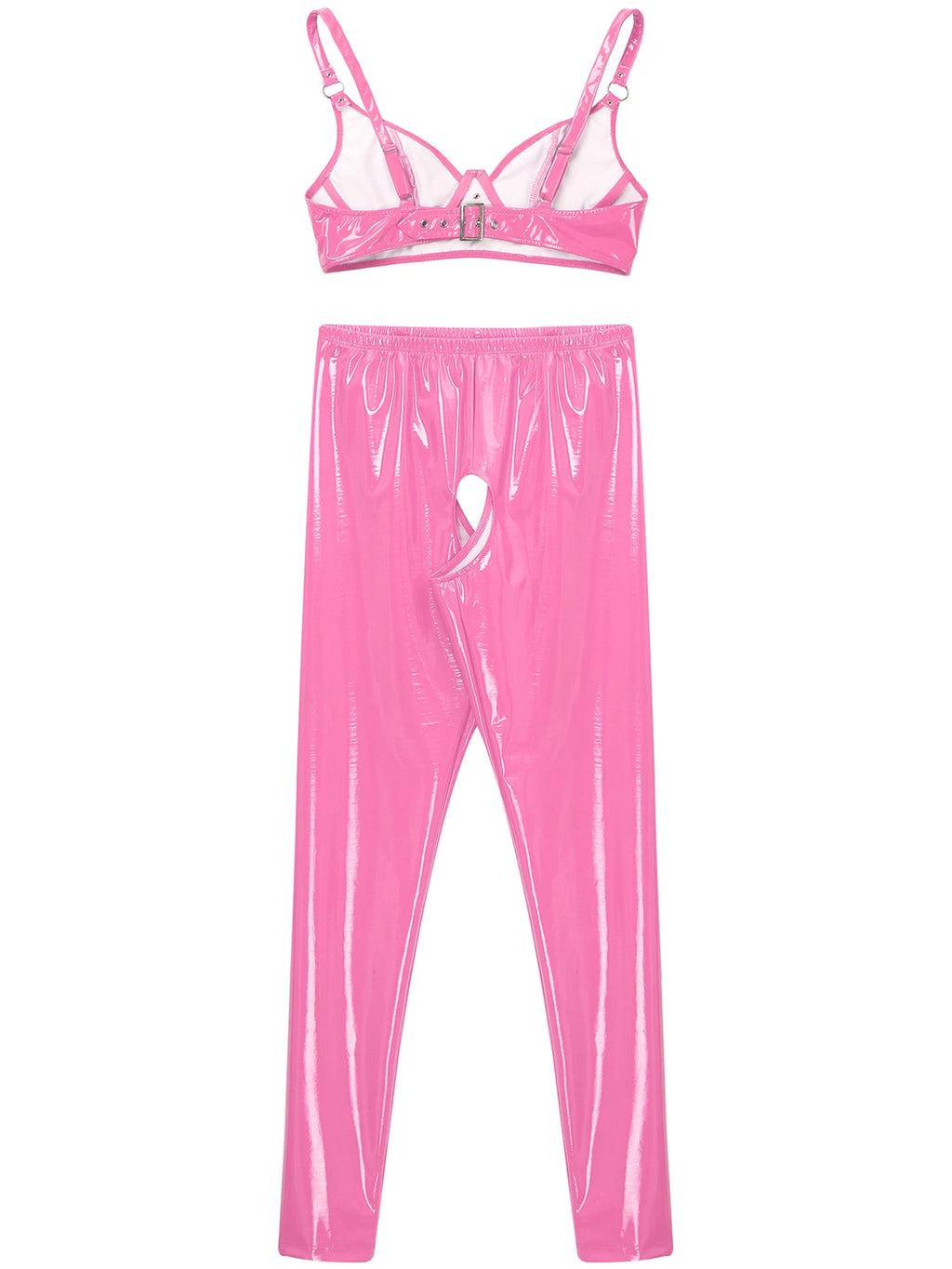 Womens Lingerie Set Crotchless Clubwear Patent Leather Catsuit Wirefree Costume