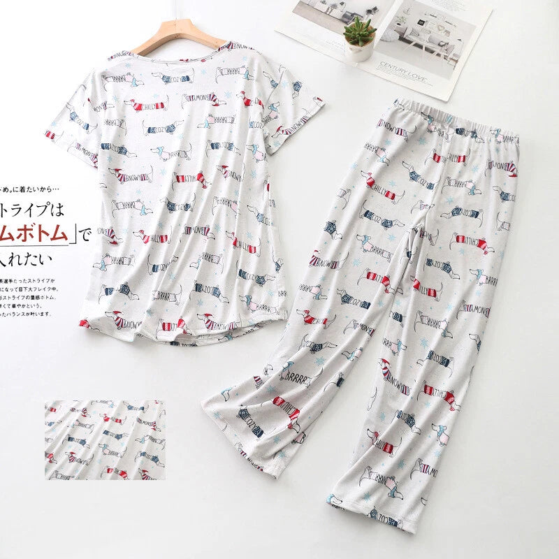 Womens Capri Set Sleepwear Pajamas Woman Sleep Nightshirt Home wear Nightwear Pj