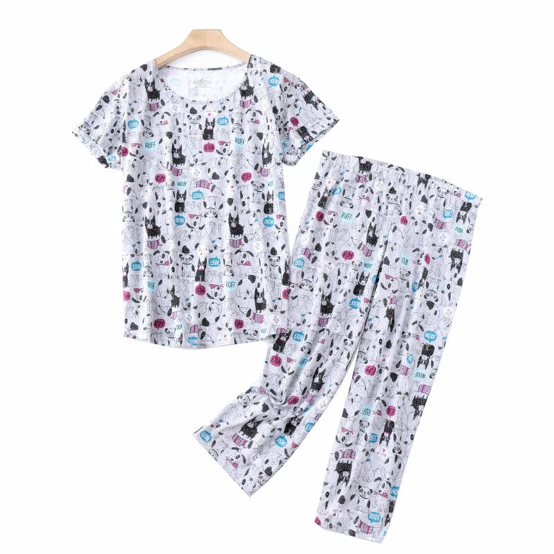 Womens Capri Set Sleepwear Pajamas Woman Sleep Nightshirt Home wear Nightwear Pj