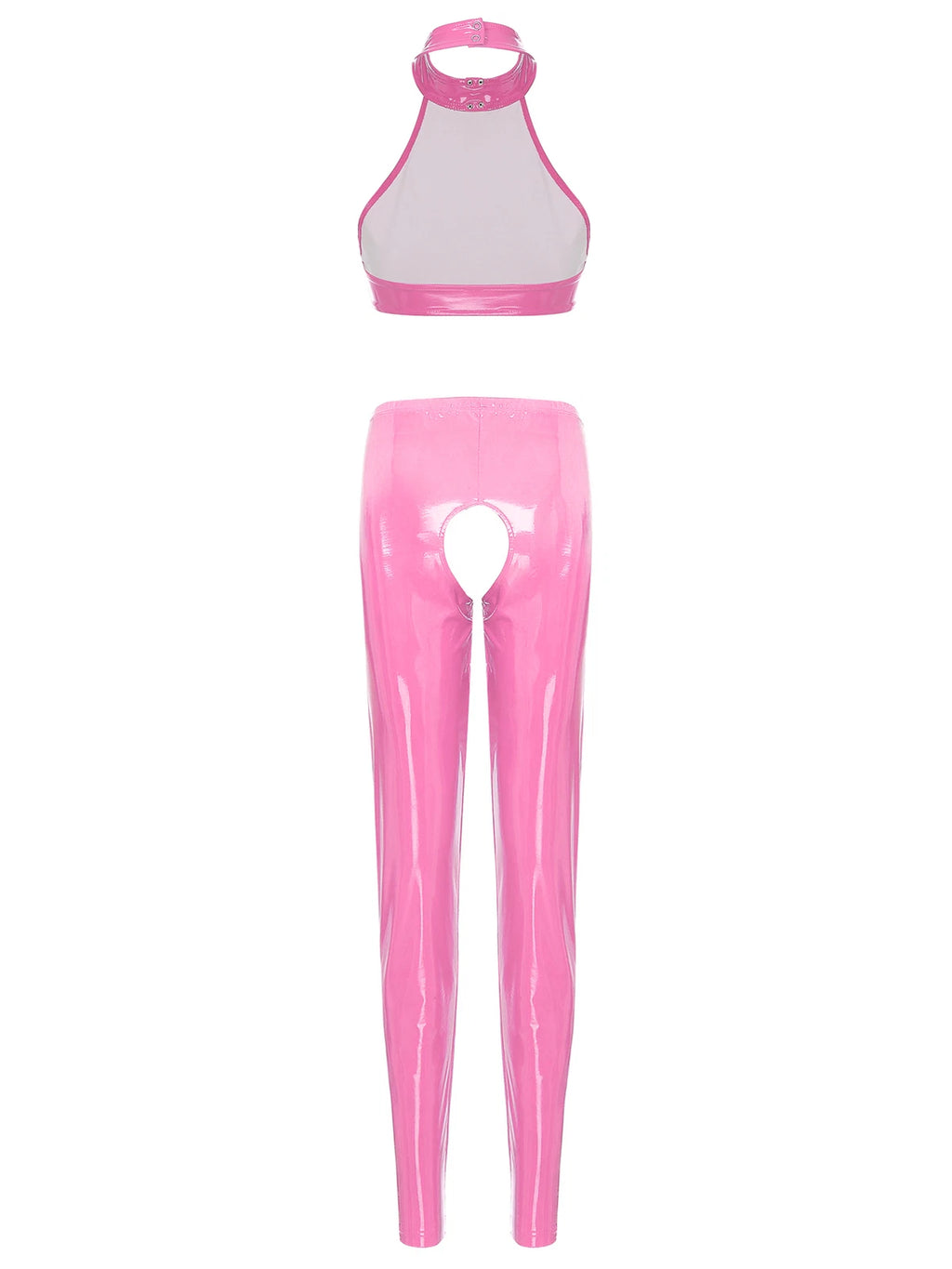 Womens Lingerie Set Crotchless Clubwear Patent Leather Catsuit Wirefree Costume