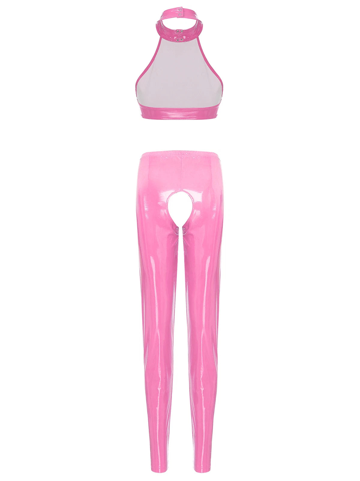Womens Lingerie Set Crotchless Clubwear Patent Leather Catsuit Wirefree Costume