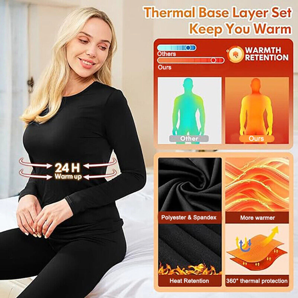 Women Thermals Top & Bottom 2PC Set Waffle Knit Thermal Long Johns Underwear US