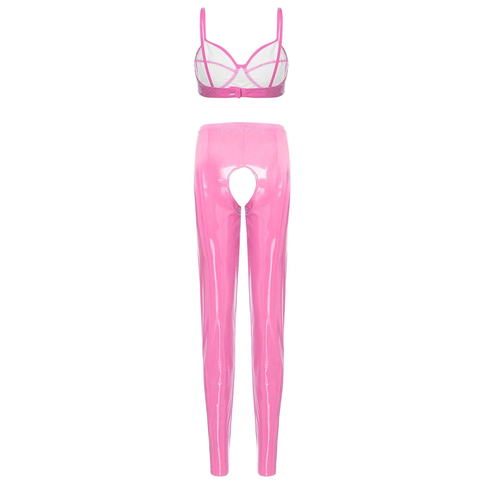 Womens Lingerie Set Crotchless Clubwear Patent Leather Catsuit Wirefree Costume