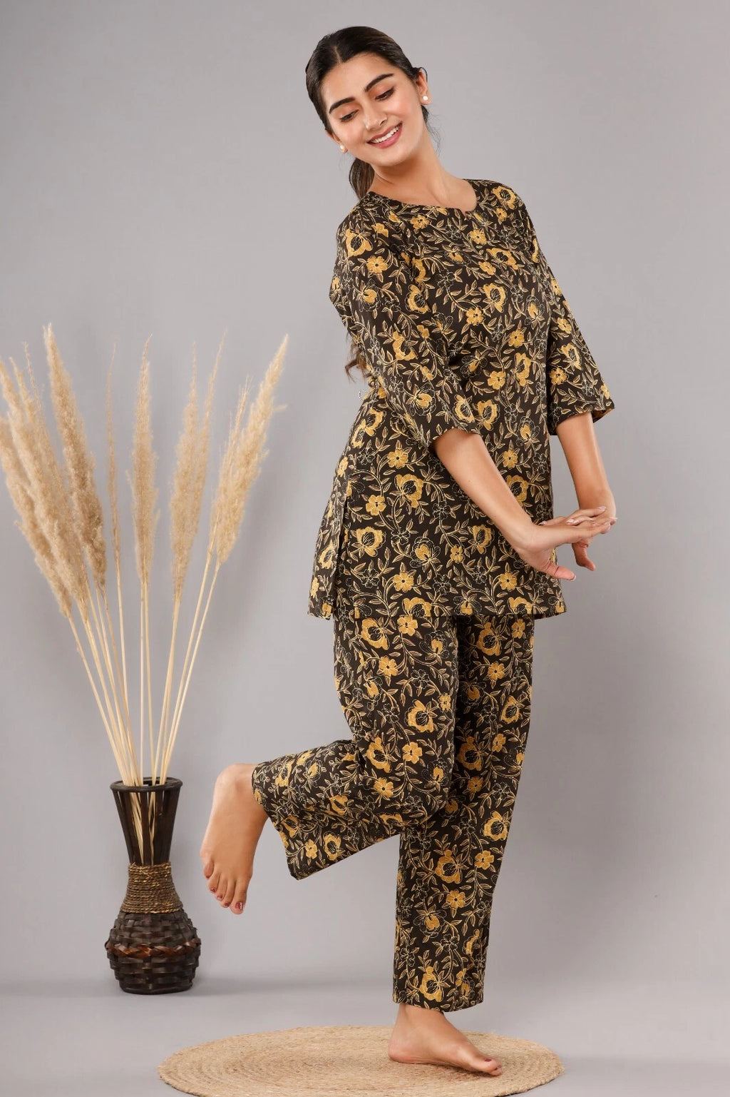 New Indian Printed Cotton Top &Pajama Set Ethnic Sleepwear/Lounge Wear/NightSuit