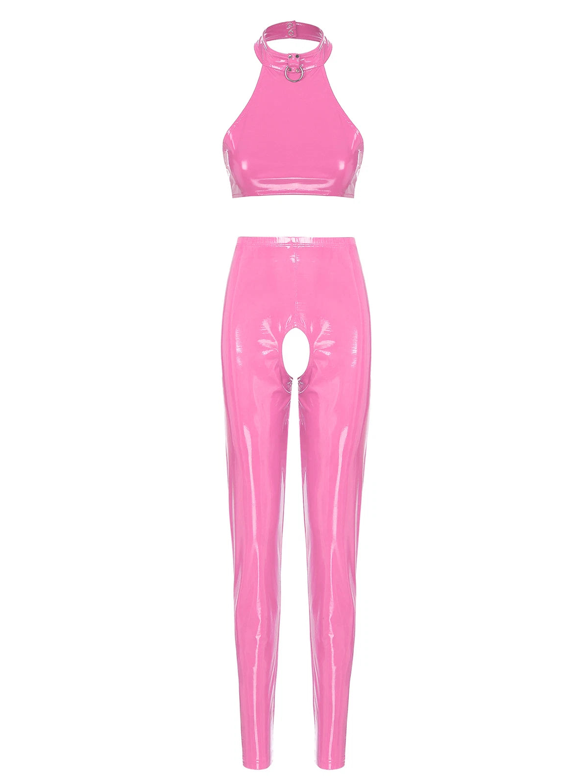 Womens Lingerie Set Crotchless Clubwear Patent Leather Catsuit Wirefree Costume