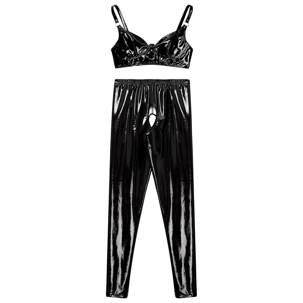 Womens Catsuit Crotchless Nightwear Costume Lingerie Set Bralette Clubwear Bra