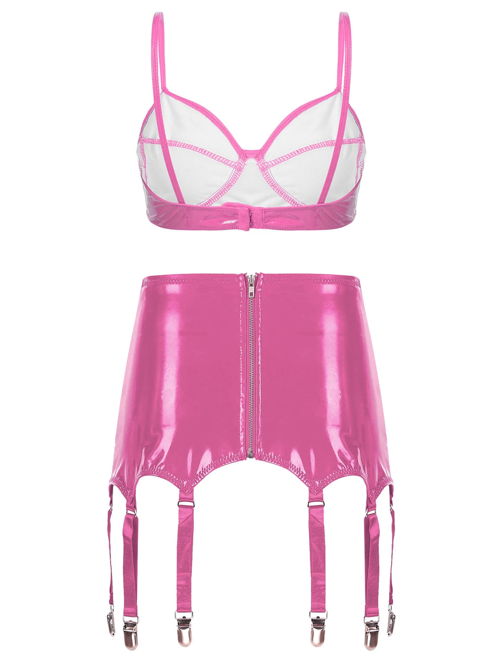 Womens Miniskirt Sexy Lingerie Set No Pad Crop Top Faux Leather Nightwear Vest