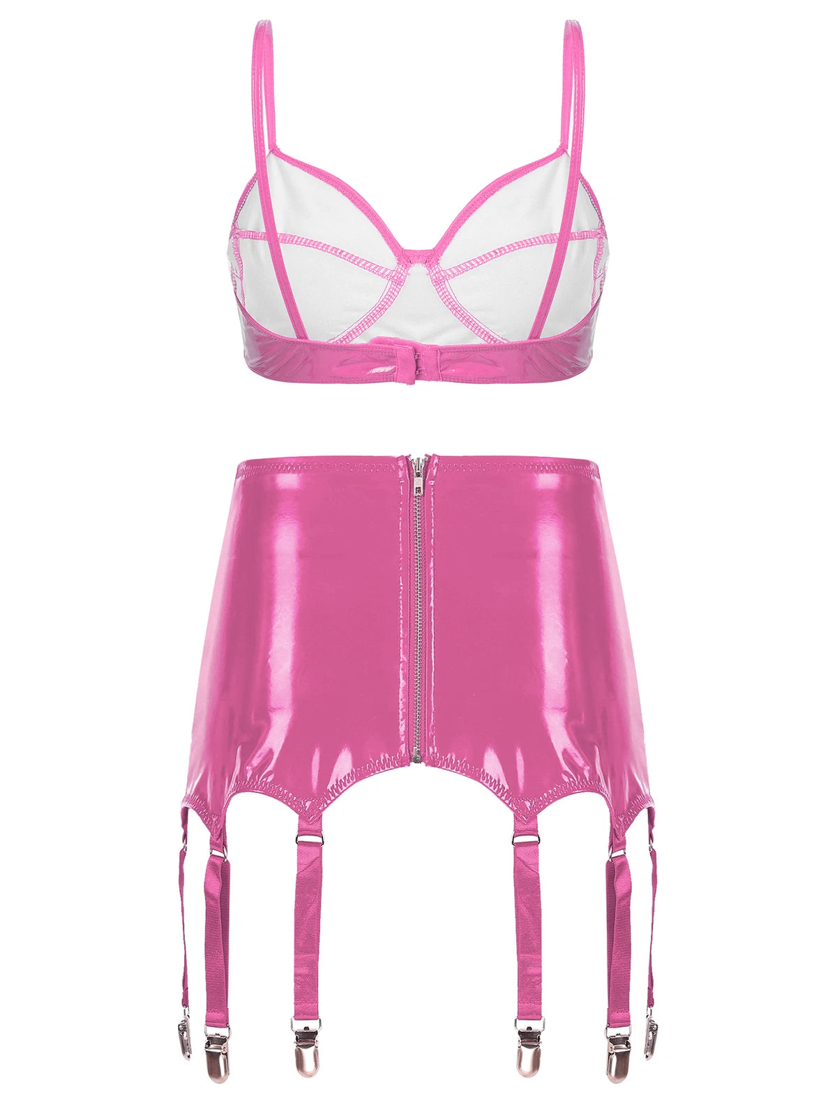 Womens Miniskirt Sexy Lingerie Set No Pad Crop Top Faux Leather Nightwear Vest