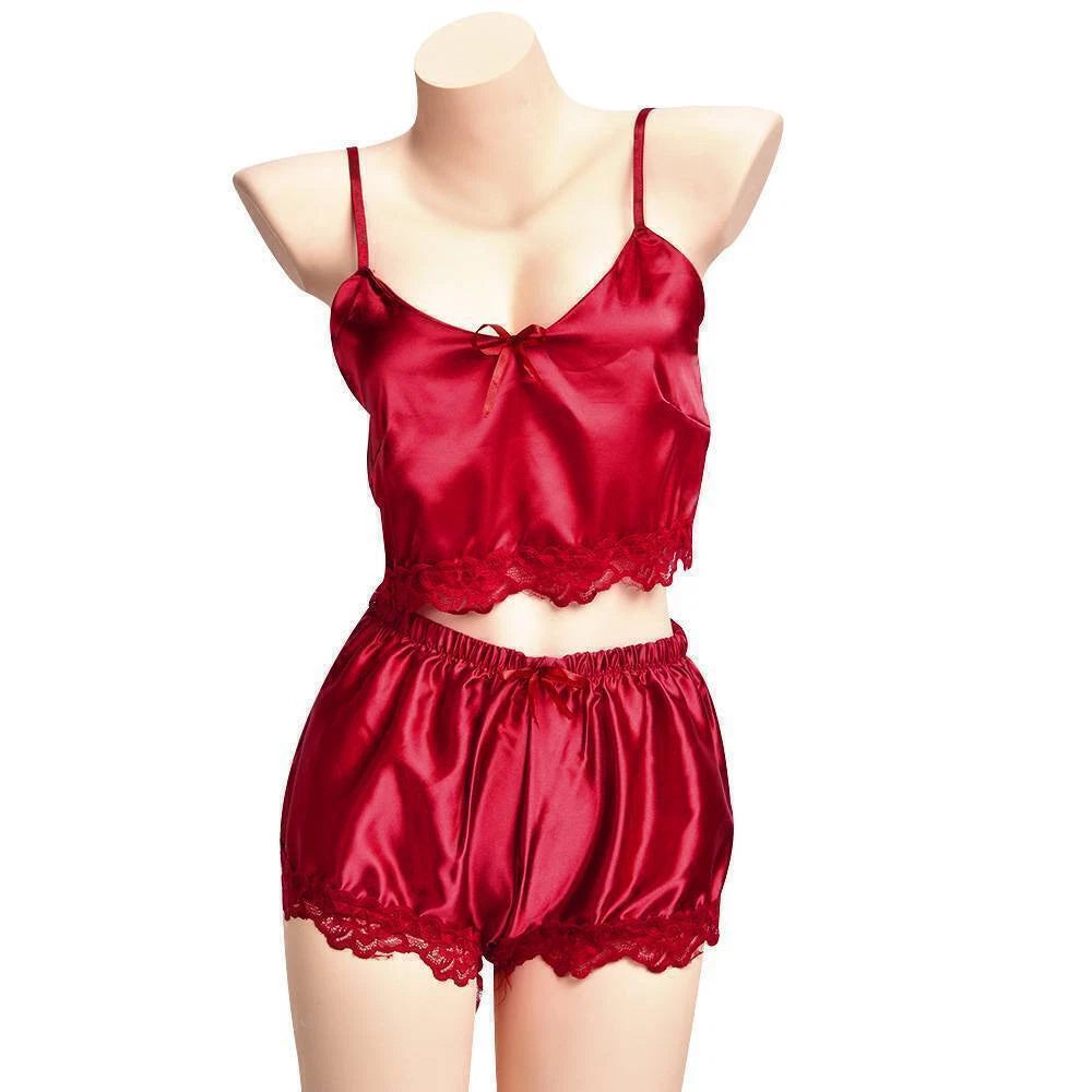 Womens Sexy Satin Silk Lace Lingerie Set Cami Tops Shorts Babydoll Nightwear US