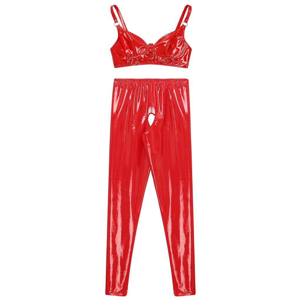 Womens Catsuit Crotchless Nightwear Costume Lingerie Set Bralette Clubwear Bra