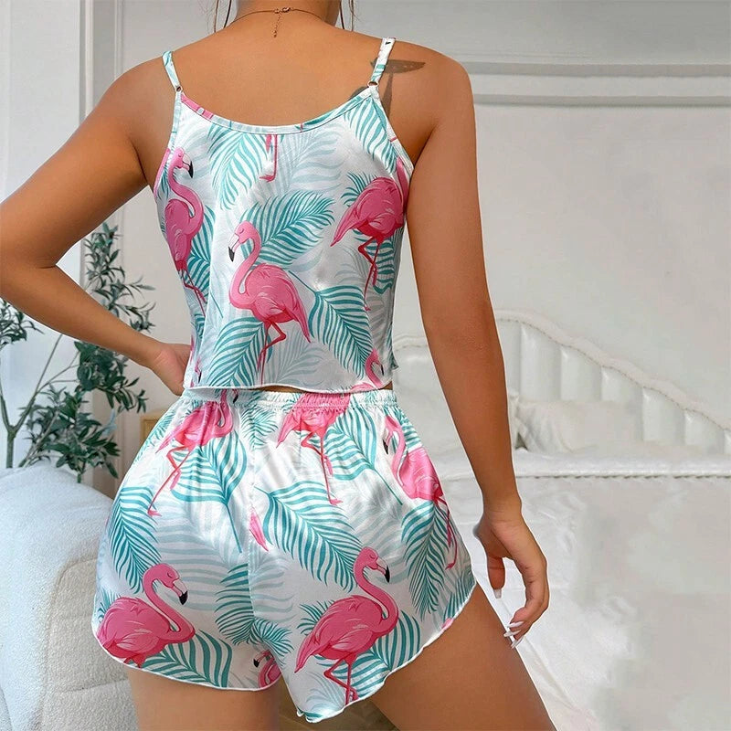 Ladies Women Satin Silk Pyjamas Set Lace Cami Vest Shorts Lingerie Sleepwear Pjs