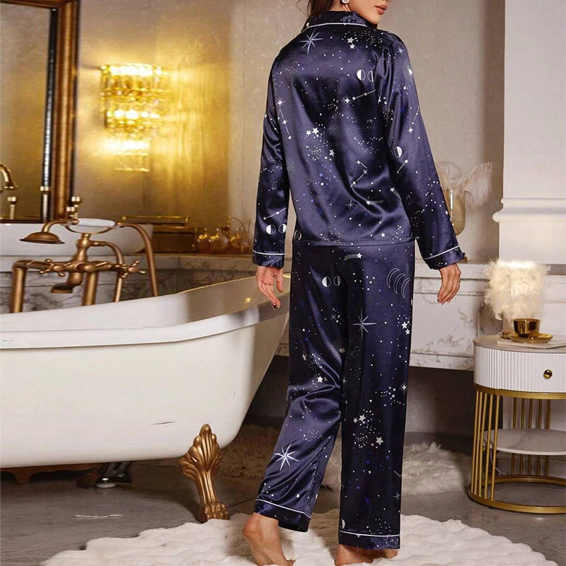 Womens Ladies Satin Nightwear Pyjamas 2Pcs Set Silk PJS Long Sleeve Sleepwear