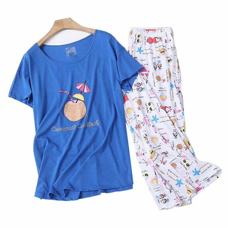 Womens Capri Set Sleepwear Pajamas Woman Sleep Nightshirt Home wear Nightwear Pj
