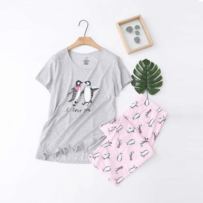 Womens Capri Set Sleepwear Pajamas Woman Sleep Nightshirt Home wear Nightwear Pj