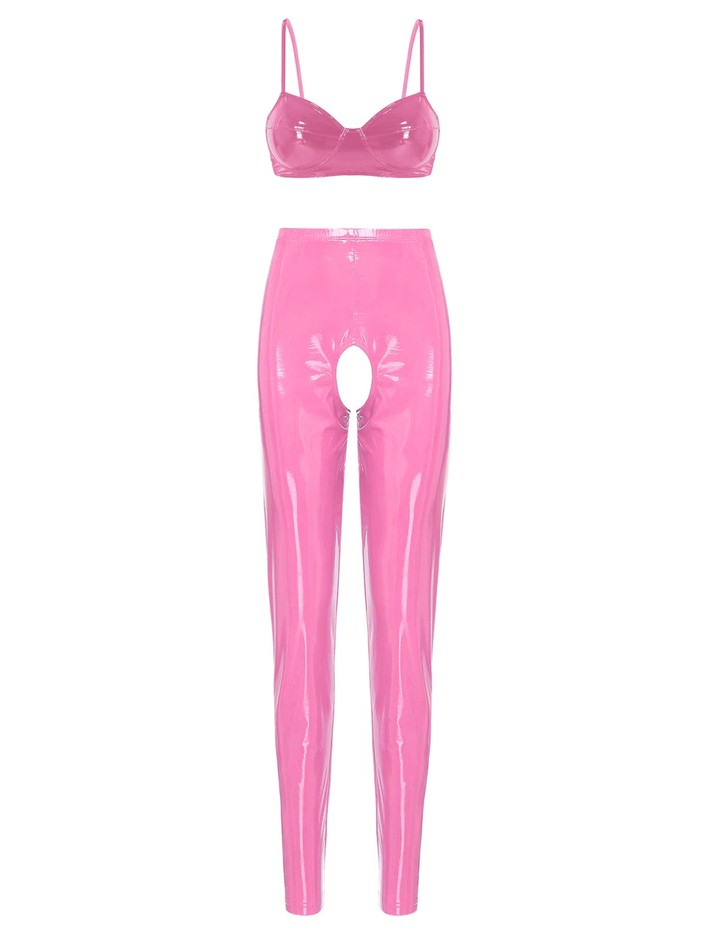 Womens Lingerie Set Crotchless Clubwear Patent Leather Catsuit Wirefree Costume
