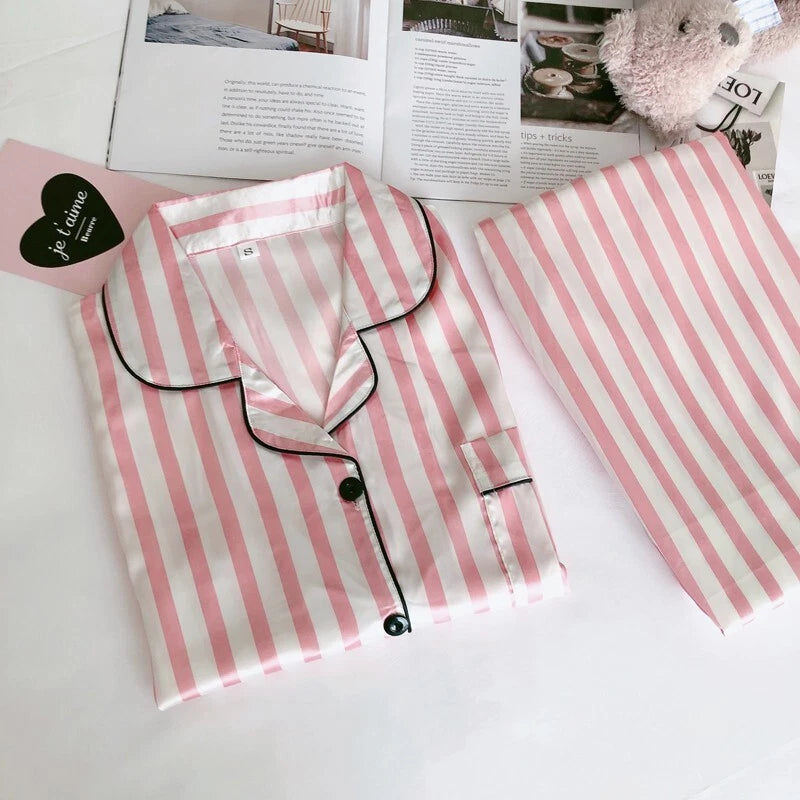 Womens Ladies Satin Nightwear Pyjamas 2Pcs Set Silk PJS Long Sleeve Sleepwear