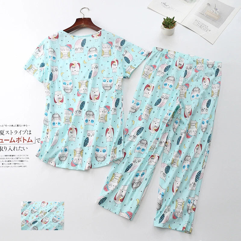 Womens Capri Set Sleepwear Pajamas Woman Sleep Nightshirt Home wear Nightwear Pj