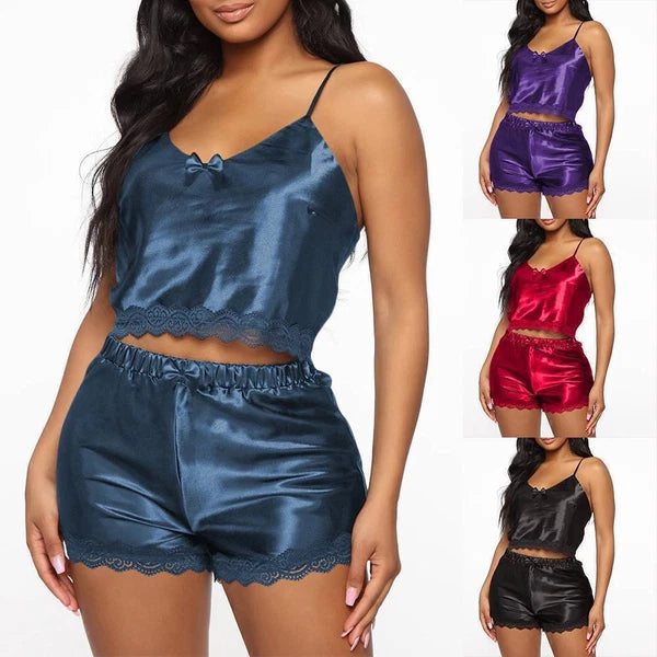 Womens Sexy Satin Silk Lace Lingerie Set Cami Tops Shorts Babydoll Nightwear US
