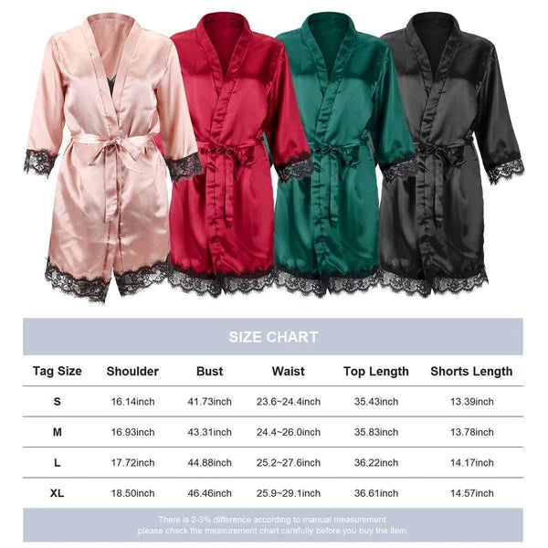 4pcs/set Sexy Women Lingerie Silk Lace Underwear Sleepwear Night Topcoat Pajamas
