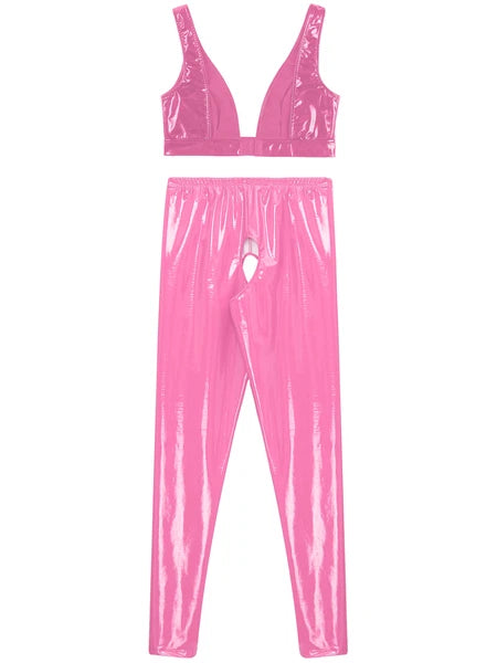 Womens Lingerie Set Crotchless Clubwear Patent Leather Catsuit Wirefree Costume