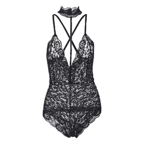 Bodysuit Sheer Mesh Bodysuit Women Pajamas Sexy Erotic Lingerie Backless Lace