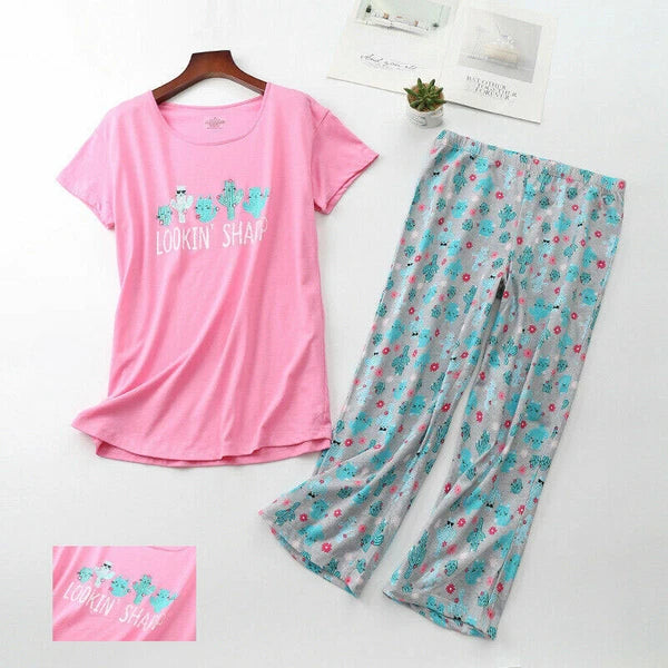 Womens Capri Set Sleepwear Pajamas Woman Sleep Nightshirt Home wear Nightwear Pj