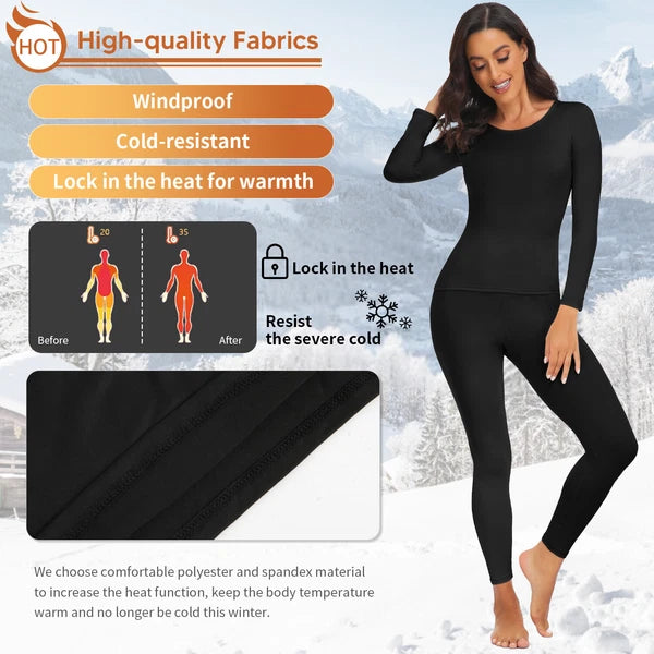 Women Thermals Top & Bottom 2PC Set Waffle Knit Thermal Long Johns Underwear US