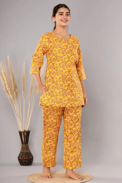 New Indian Printed Cotton Top &Pajama Set Ethnic Sleepwear/Lounge Wear/NightSuit