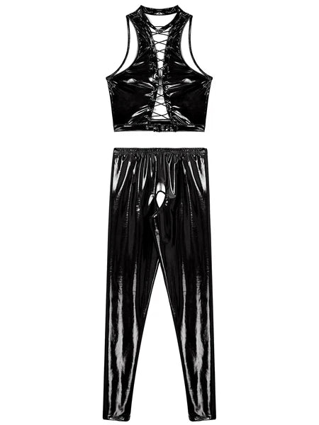 Womens Catsuit Crotchless Nightwear Costume Lingerie Set Bralette Clubwear Bra