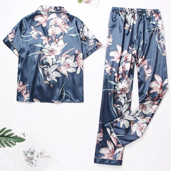 Womens Ladies Satin Nightwear Pyjamas 2Pcs Set Silk PJS Long Sleeve Sleepwear