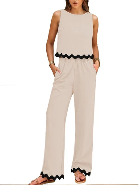 Womens Summer 2 Piece Outfits Sleeveless Tank Top Wide Leg Pants Sets Tracksuit