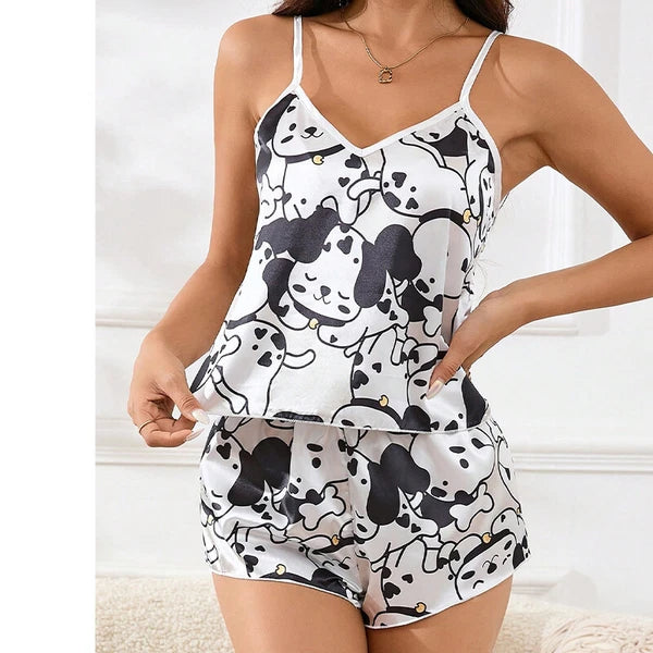 Ladies Women Satin Silk Pyjamas Set Lace Cami Vest Shorts Lingerie Sleepwear Pjs