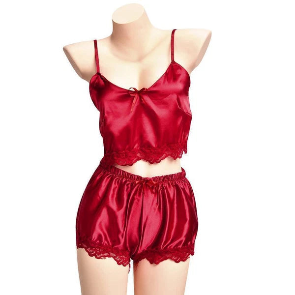 Womens Sexy Satin Silk Lace Lingerie Set Cami Tops Shorts Babydoll Nightwear US